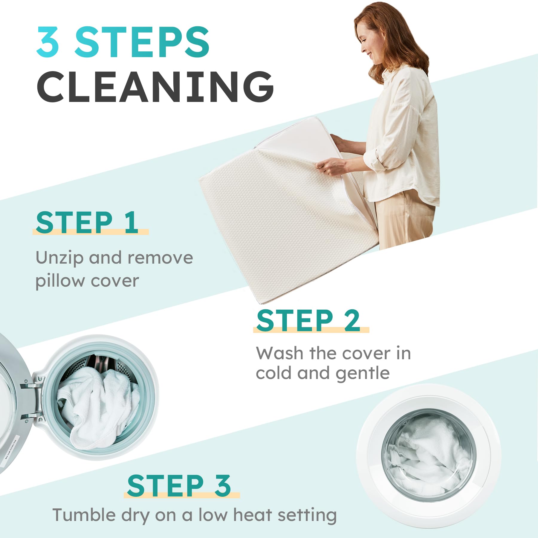 Bedluxe Keilkissen, 10 Zoll Keilkissen für Kopfteil, Keilkissen zur Linderung von Säurereflux, Schlafen, Rückenschmerzen, Schnarchen, Dreieckskissen - Kühlender Memory-Schaum oben, Weiß/Grau