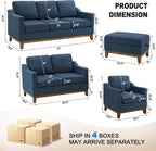 4-Piece Living Room Sofa Set with Coffee Table, Vintage Rivet Couch Sets with Solid Wood Legs, Chenille Sofas Furniture of Ottoman with Storage Space, Armchair, Loveseat and 3-Seat Sofa