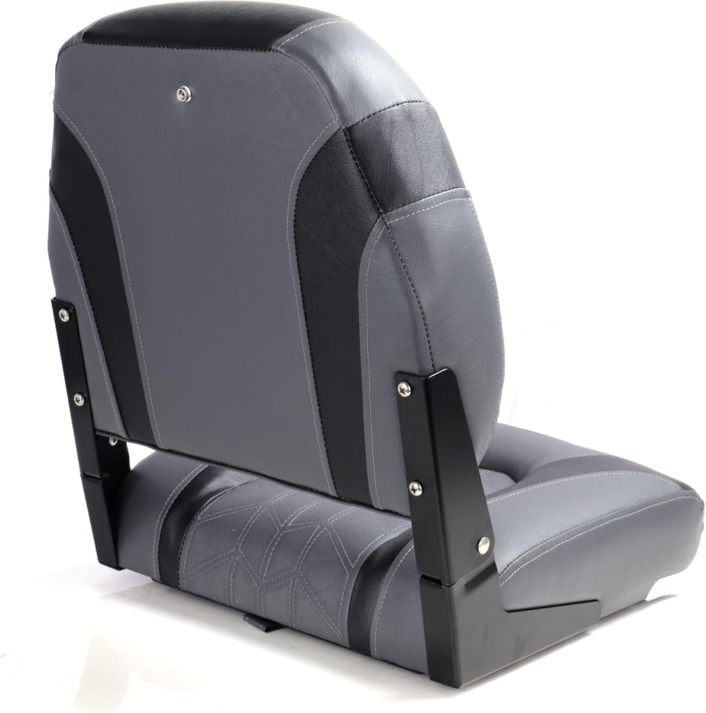 Premium Marine A Pair of Low Back Folding Boat Seat, Fishing Marine Seats with Stainless Steel Screws, Charcoal/Black(2 Seats)