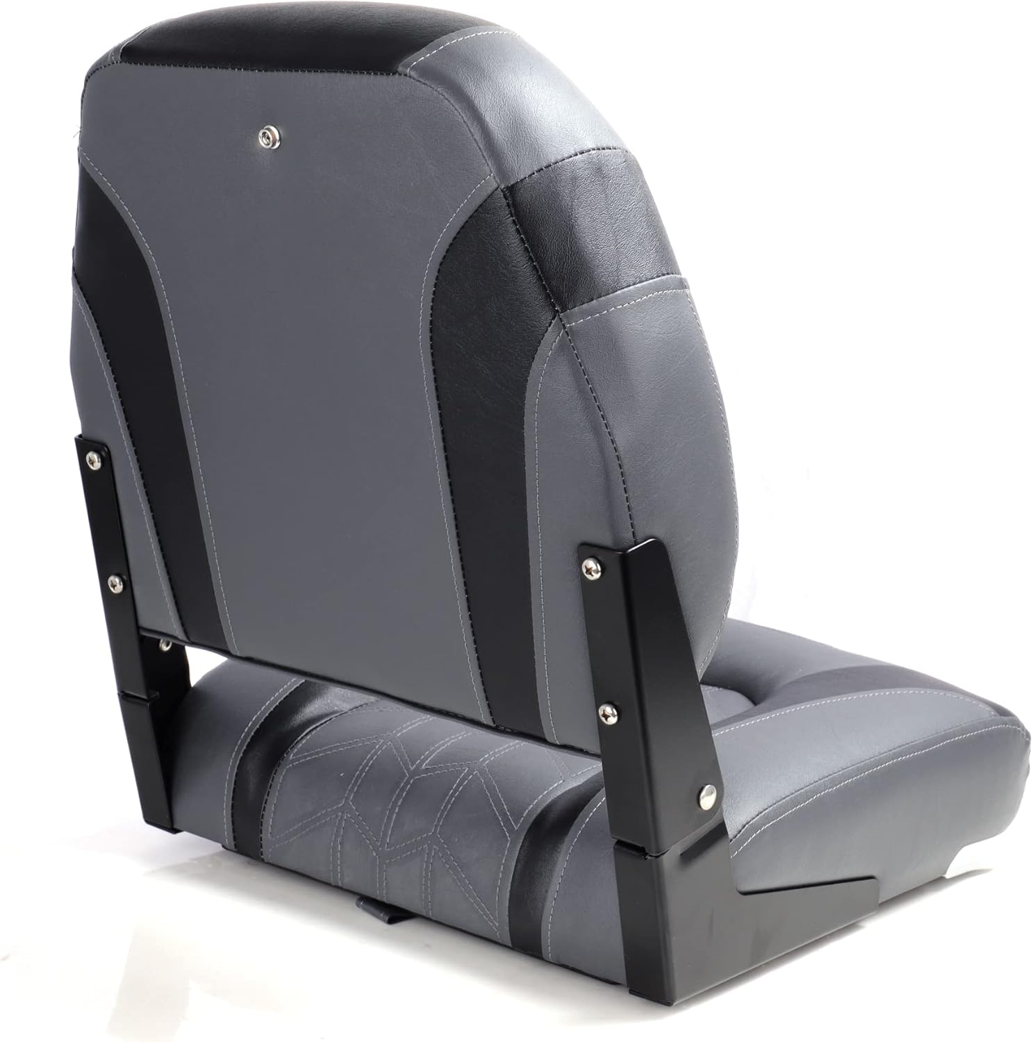 Premium Marine A Pair of Low Back Folding Boat Seat, Fishing Marine Seats with Stainless Steel Screws, Charcoal/Black(2 Seats)
