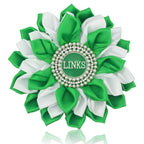 Greek Sorority Paraphernalia Gift Sorority Brooch Pin for Women White & Green Satin 5.5" Pearl Flower Pin