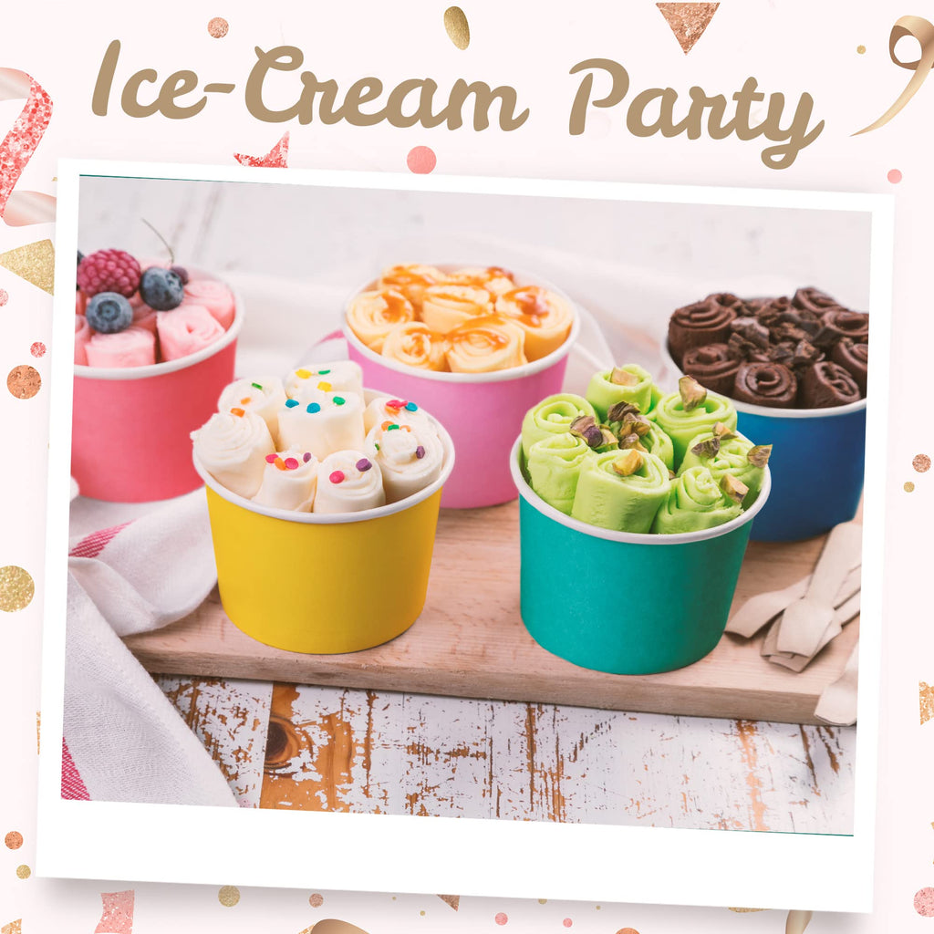 MATICAN Paper Ice Cream Cups, 100-Pack 9-oz Disposable Dessert Bowls for Hot and Cold, 9-ounce, Hot Pink, Baby Pink, Mint, Yellow, Blue