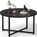 Round Coffee Table, Modern Design Living Room Tables for Indoor & Outdoor, Black Coffee Table for Family & Office Use, Outdoor Coffee Table Round, Large Black (31.5" D x 17.7" H)