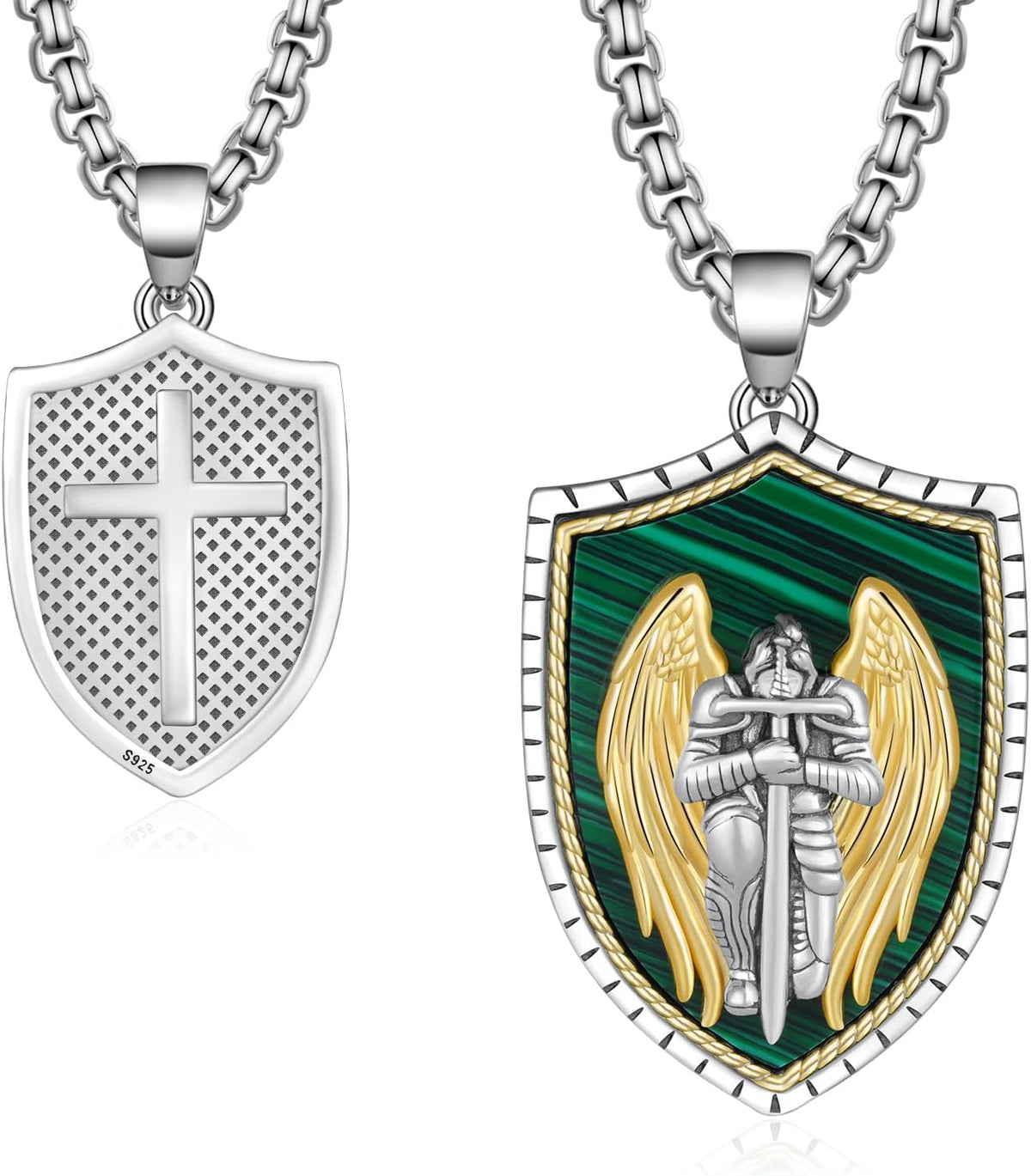 925 Sterling Silver St Michael/St Christopher Pendant Necklace for Men Women Religious Amulets Jewelry Gifts