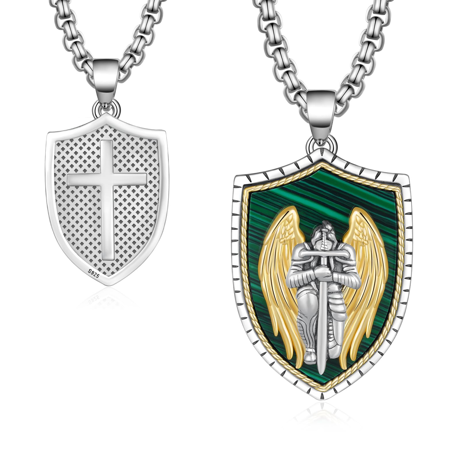 925 Sterling Silver St Michael/St Christopher Pendant Necklace for Men Women Religious Amulets Jewelry Gifts