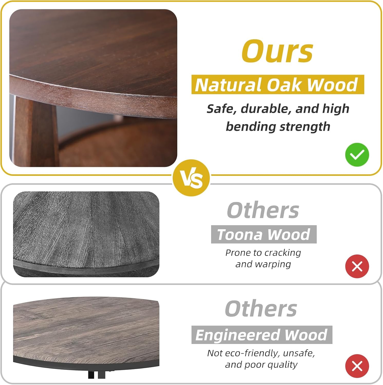 Round Coffee Table with Hidden Drawer - 20" D x 20" H Natural Wood Side Table with Drawer, 2-Tier Rustic Retro End Table with Storage, Small Coffee Table for Living Room, Dark Brown