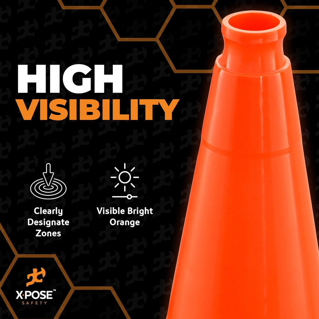 Xpose Safety 28 Inch Orange Traffic Cones Heavy Duty 10lb, 24-Pack - Multipurpose PVC Plastic Safety Cone for Parking, Soccer, Caution, Kids and Construction - DOT Approved