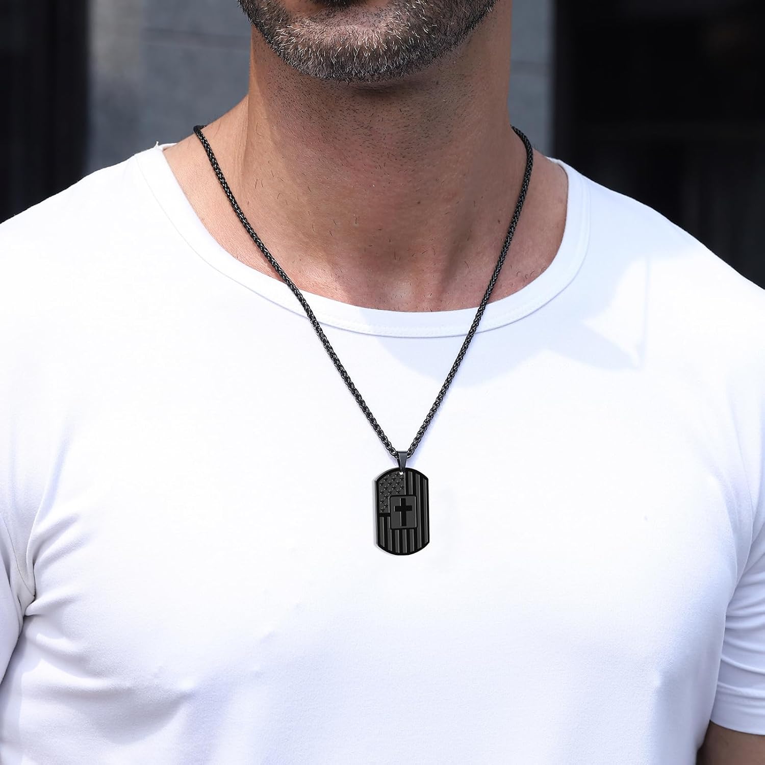 DuoDiner Graduation Gifts-American Dog Tag Necklace Bible Verse Pendant, First Communion Baptism Confirmation Religious Graduation Gifts for Him Boys Men Kids Teens Dad