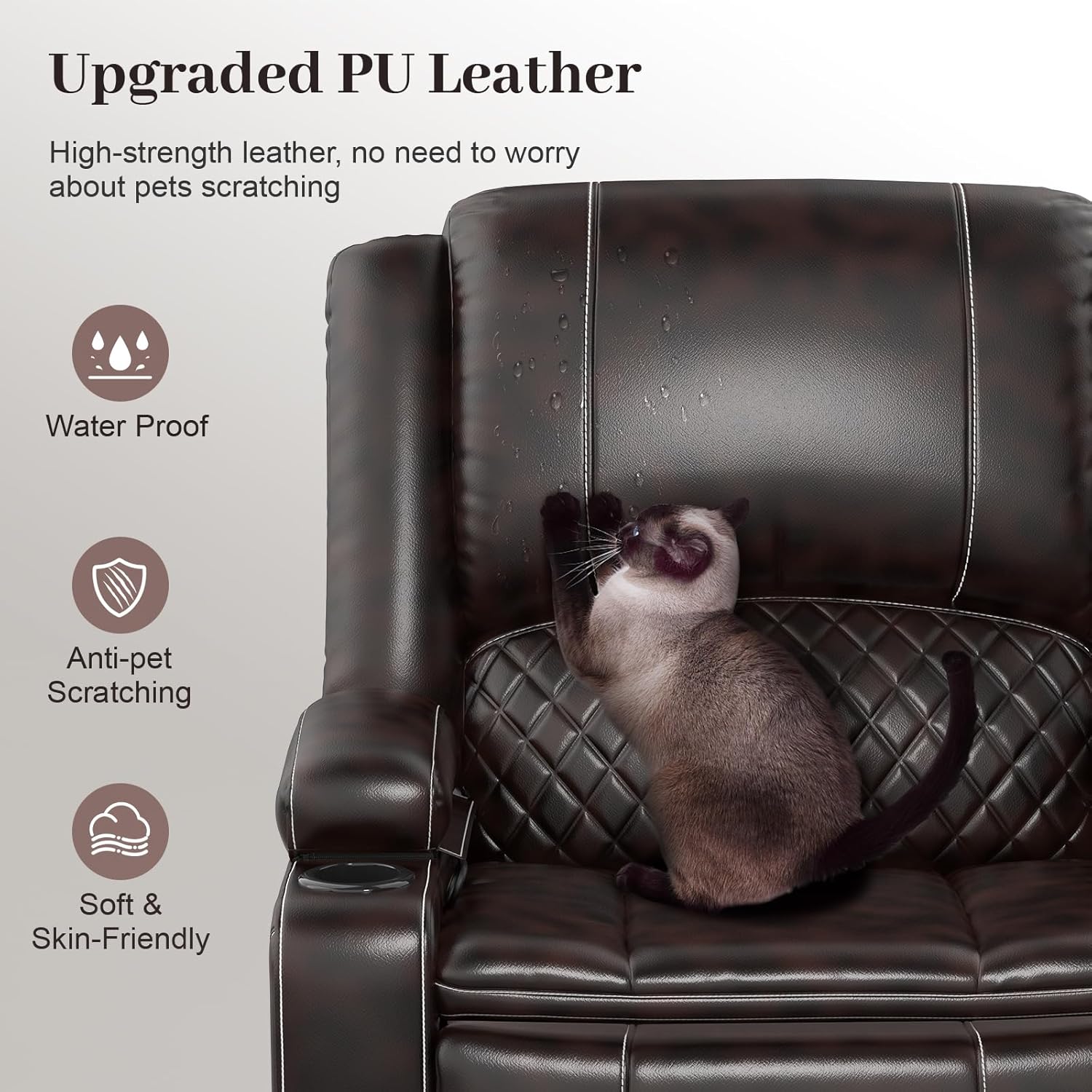 3 Seater Recliner Sofa Set with 2-Tier Cushion, 3+1 Pieces in Living Room, 3 Seater Reclining Couch Leather with Removable Console, 1 Oversize Recliner Chair Sofa Seat