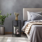 MOOACE End Tables Set of 2, Small Side Table, 2-Tier Nightstand with Storage Shelves, Round Sofa Bedside Table Coffee Desk for Living Room, Bedroom, Bathroom, Office, Black