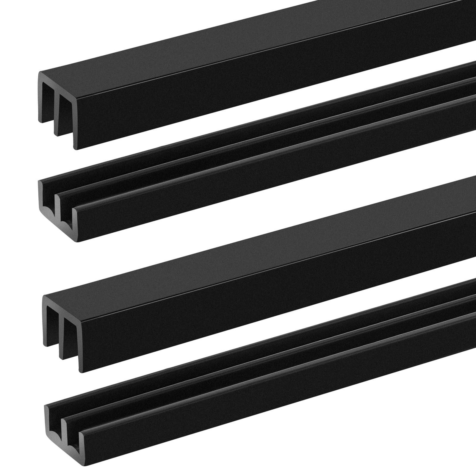 Landical 2 Sets 4FT Sliding Door Track for 1/8" Thick Panels Closet Glass Doors Plastic Cabinet Window Sliding Track (Black)