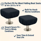 2-Pack Waterproof Boat Seat Covers for Folding Seats – Premium Pontoon Boat Seat Covers Marine-Grade All-Weather Protectors with Elastic Hem – Large Fit for Folding Seats – 18”W x 20”D x 14”H