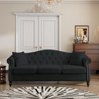 79" Chesterfield Velvet 3-Seater Sofa for Living Room,Tufted Couch with Rolled Arms Nailhead and Two Pillows for Living Room, Bedroom