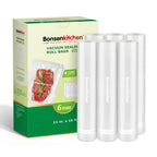 Bonsenkitchen Vacuum Sealer Rolls Bags, 6 Pack 3 Rolls 11" x 20' + 3 Rolls 8" x 20' Commercial Grade BPA Free Bag Rolls, Durable Customized Size Food Vac Bags for Storage and Sous Vide Cooking VB3211