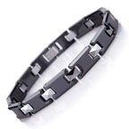 Urban Jewelry Stunning Solid Tungsten Link Bracelet for Men Polished Link, Puzzle, Ceramic Style (Silver, Black, 18K Gold Plated Option)