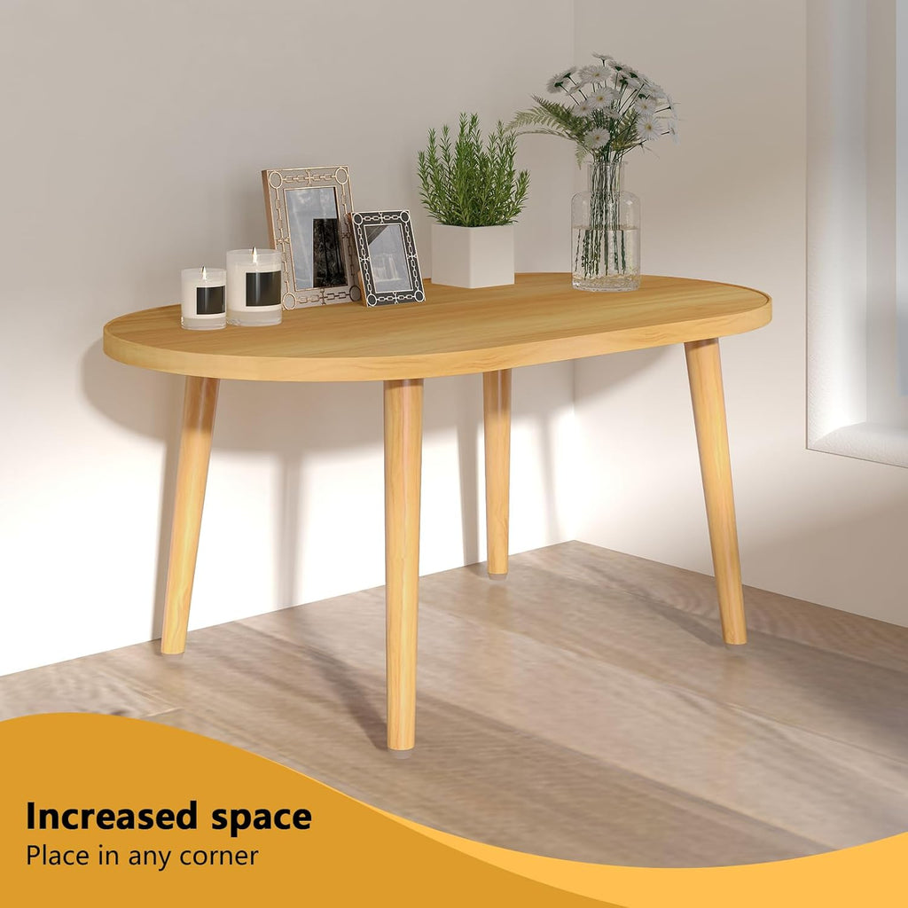 Oval Coffee Table Low Table with 4 Solid Wood Sturdy Legs, Floor Table Desk for Sitting on The Floor, Storage and Living Room Furniture (Natural)