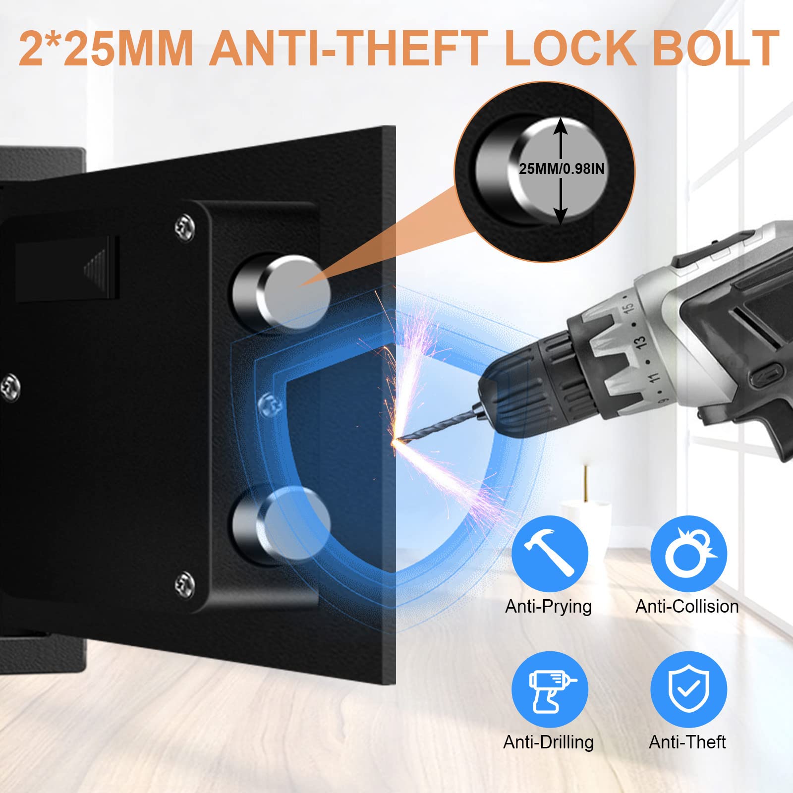 Caja fuerte pequeña para el hogar de 0.7 pies cúbicos, a prueba de agua y fuego, caja fuerte personal digital con teclado programable y llaves de repuesto, cajas fuertes pequeñas a prueba de fuego para dinero, medicinas y objetos de valor en el hogar