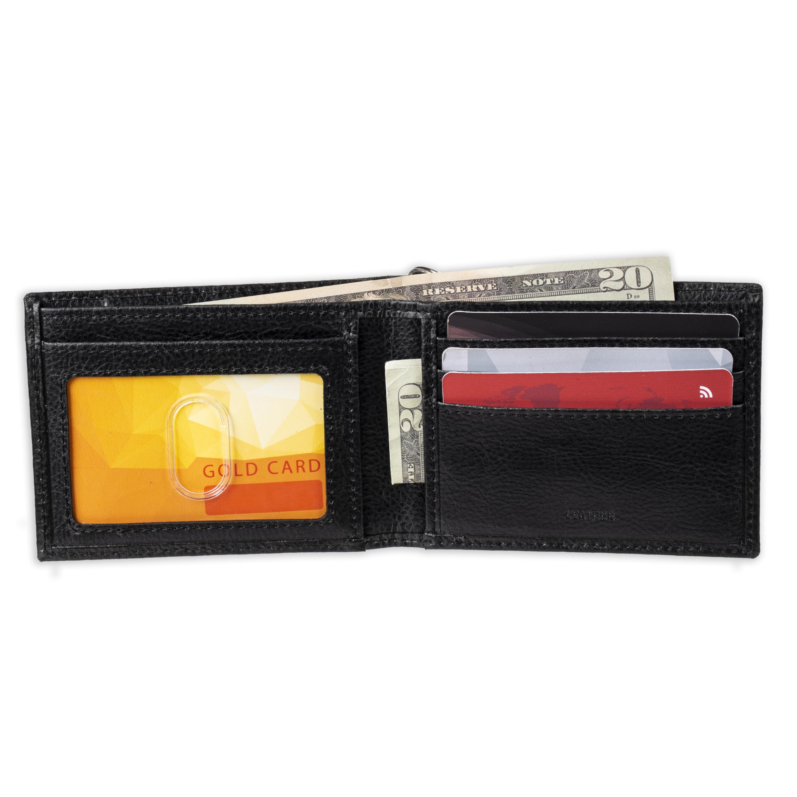 Portefeuille bifold pour homme Dickies - Haute sécurité avec fenêtre d'identification et poches pour cartes de crédit, noir classique, taille unique