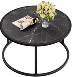 SAYGOER Black Coffee Table Round Marble CoffeeTables for Living Room Modern Small Center Table with Metal Frame, 27.6 * 27.6 * 17.7, Faux Marble