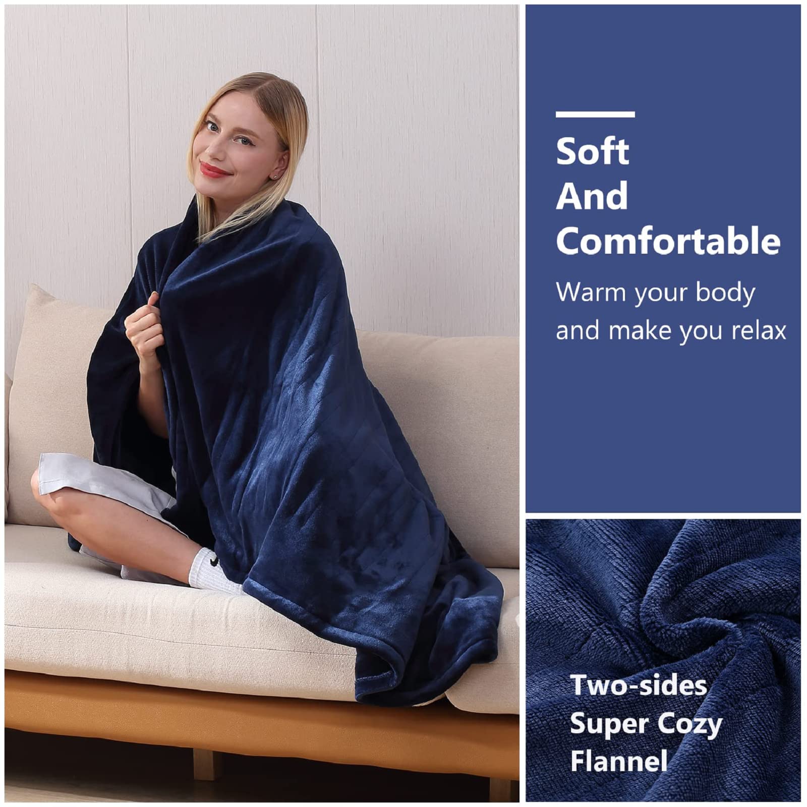 Manta Elétrica Tefici, Super Aconchegante e Macia, Flanela de 2 Camadas 50" x 60", Manta Aquecida com 3 Níveis de Aquecimento e Desligamento Automático em 4 Horas, Lavável na Máquina, Certificada ETL e FCC, Uso Residencial e Escritório, Cor Camelo