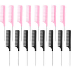 16 Pcs Rat Tail Comb Foiling Steel Pin Rat Tail Fiber Heat Resistant Teasing Combs with Pintail for Women Girls Hair Styling(Black and Pink)