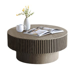 LKTART Round Coffee Table for Living Room, Accent Fluted Drum Coffee Table with Storage, Modern Solid Wood Veneered Circle Center Tea Table for Small Space Apartment (31.5''D×14''H-Natural)
