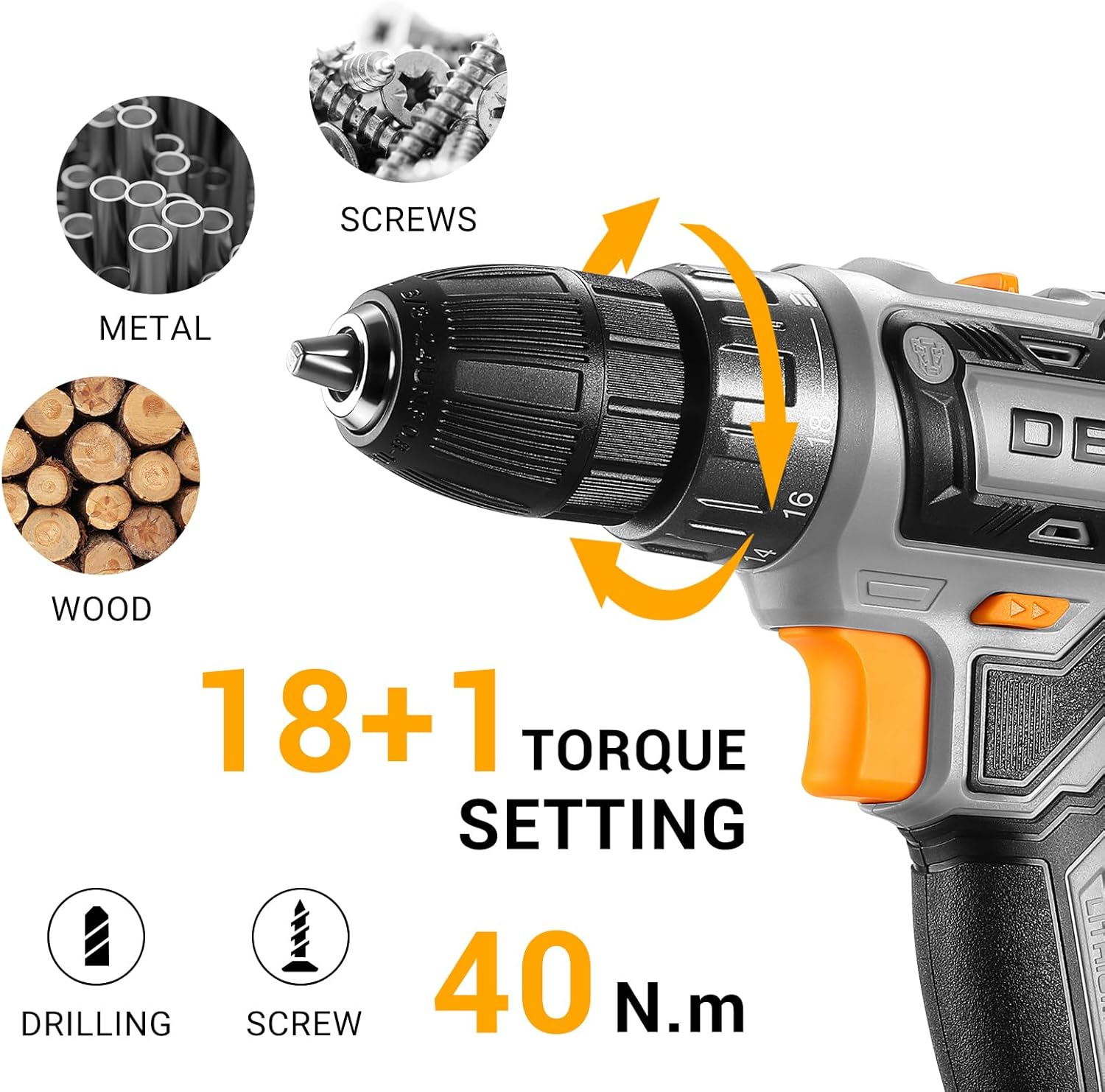 Power Drill Cordless: DEKO PRO Cordless Drill 20V Electric Power Drills Set Tool Drills Cord-less Set with Battery and Charger