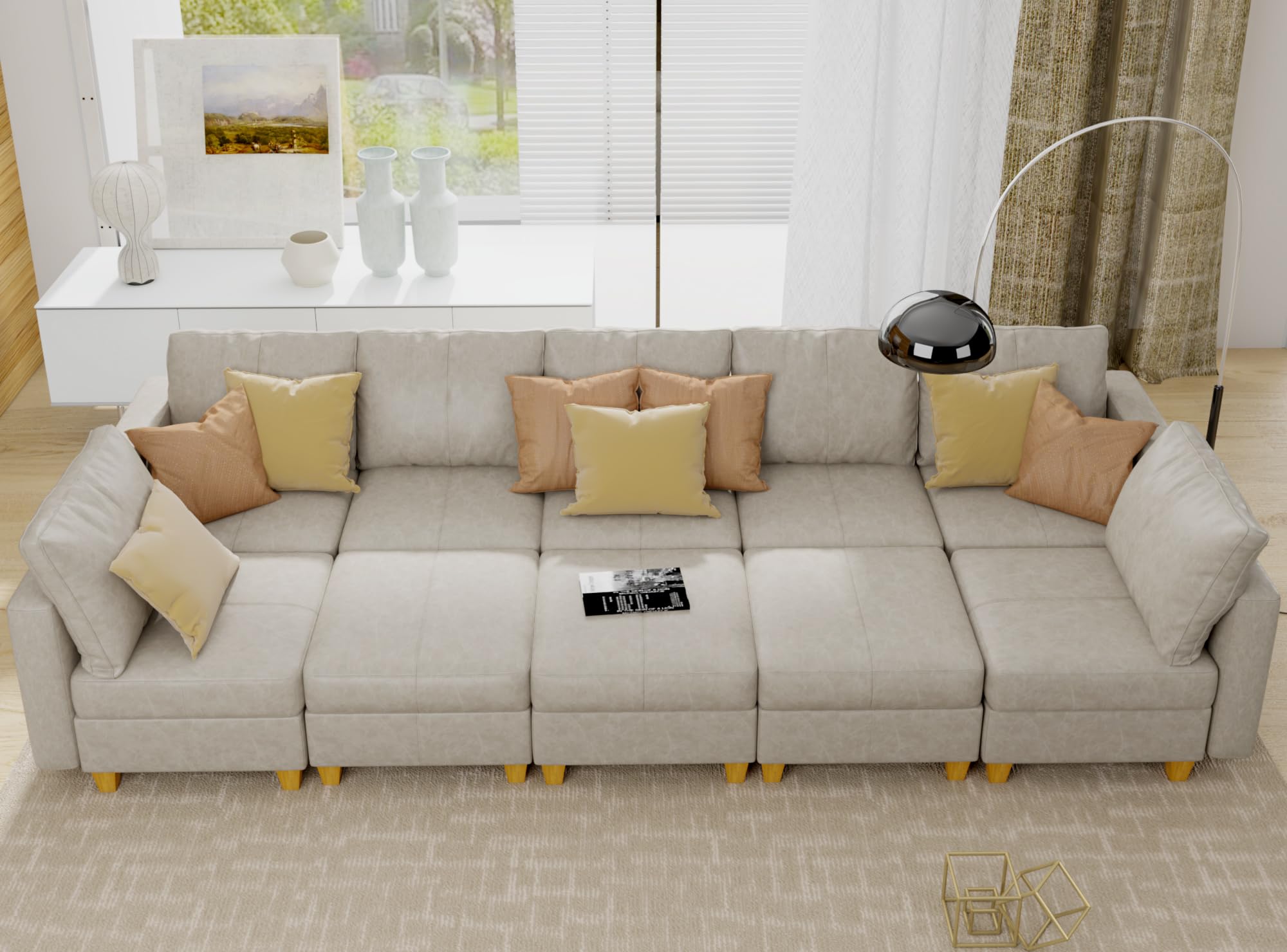 EASE MOOSE Faux Leather Sectional Sofa Sleeper Couch with Storage,Faux Leather Moduar Sectional Sleeper Sofa Bed Modular Couch for Living Room