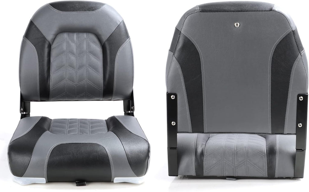 Premium Marine A Pair of Low Back Folding Boat Seat, Fishing Marine Seats with Stainless Steel Screws, Charcoal/Black(2 Seats)