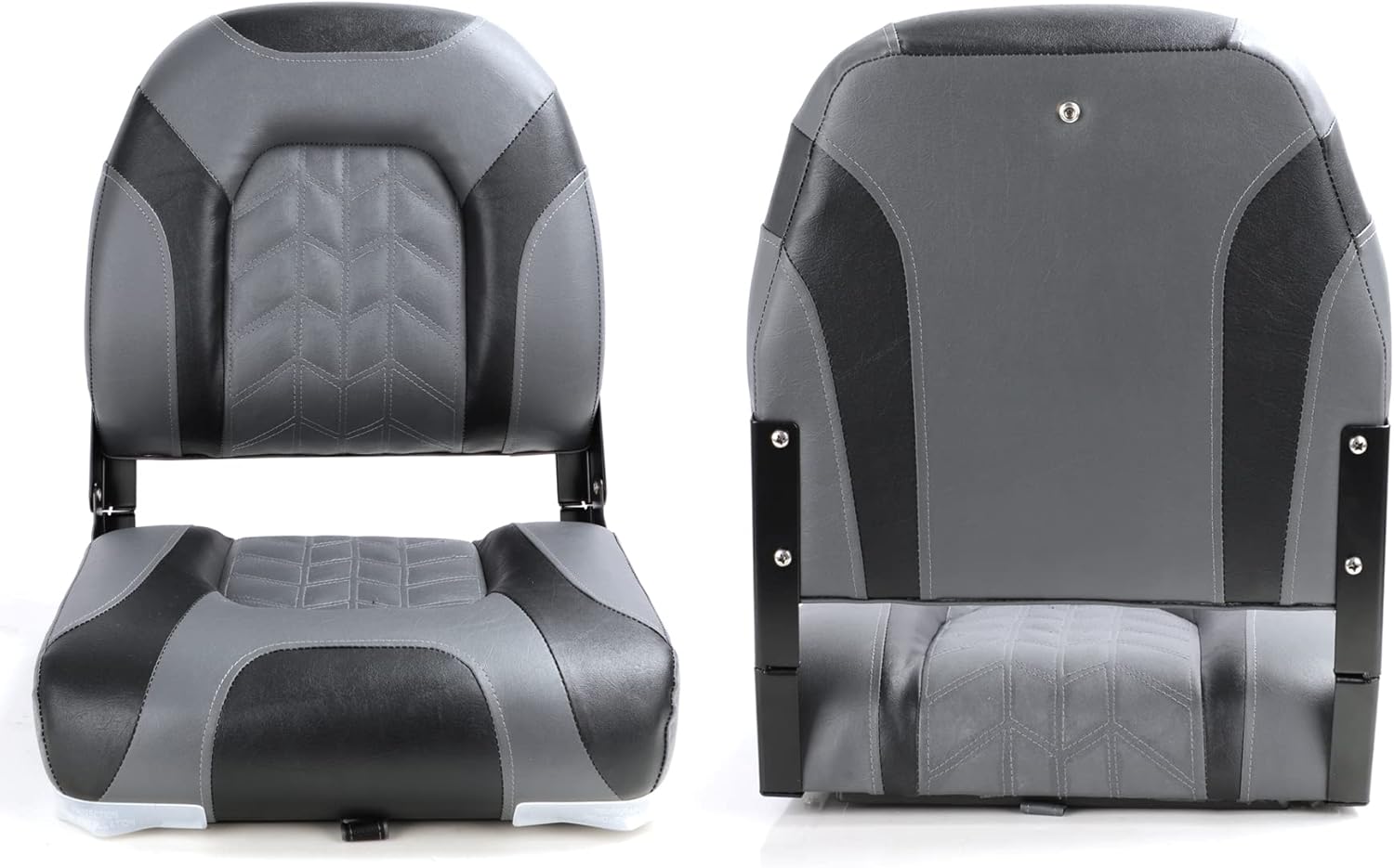 Premium Marine A Pair of Low Back Folding Boat Seat, Fishing Marine Seats with Stainless Steel Screws, Charcoal/Black(2 Seats)