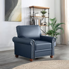 3 Piece Faux Leather Sofa Set,Mid Century Modern Couch and Loveseat Sets with Storage,Comfy Deep Seat Sofa with Nailhead Trim & Rolled Arm for Living Room,Office(Armchair+Loveseat+3 Seater,Navy Blue)
