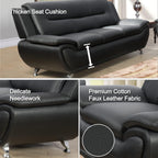 3 Piece Living Room Couch Set, Faux Leather Sofa Set, Modern Sofa Couch Set Living Room Furniture (Sofa+Loveseat+Chair, Black)