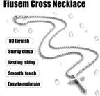 Fiusem Cross Necklace for Men, Silver/Gold/Black Mens Cross Necklaces with 2.5mm Cross Chain and Stainless Steel Cross Pendant, Box Chain 16-24 Inch