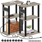 TUTOTAK Small Narrow Side Table with Charging Station, Skinny End Table for Small Spaces, Slim Nightstand with USB Ports and Outlet, Sofa Beside Table with Wheels, Brown TB01BB046