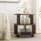 RNE Coffee Table with Wheels,Round Side Table with 2-Tier Storage Shelf,End Table Easy Assembly,Cocktail Table for Home Office