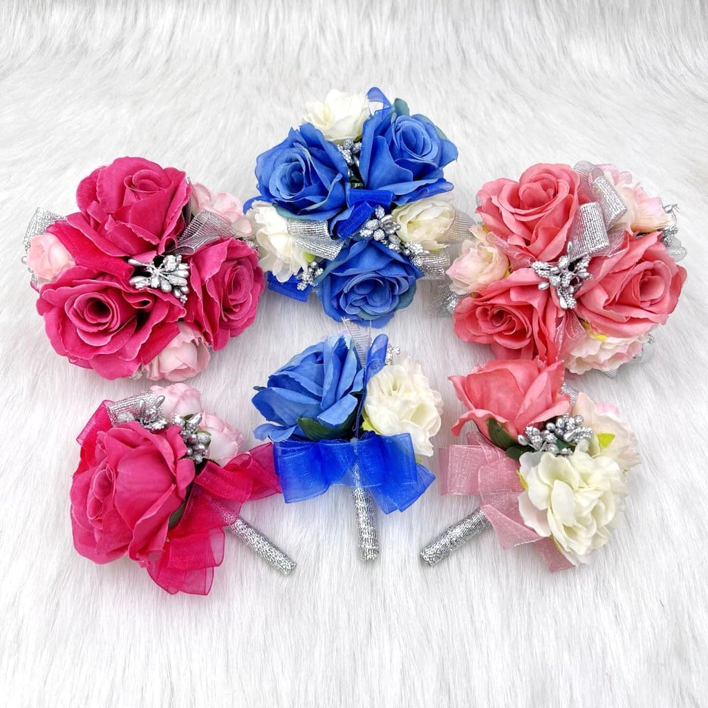 Ansuma Hot Pink Rose Corsage Boutonniere Set Real Touch Flowers for Men and Women, Bride Bridesmaid Groom Fuchsia Wedding Flowers Accessories Prom Party Dinner Dance Anniversary (Fuchsia)