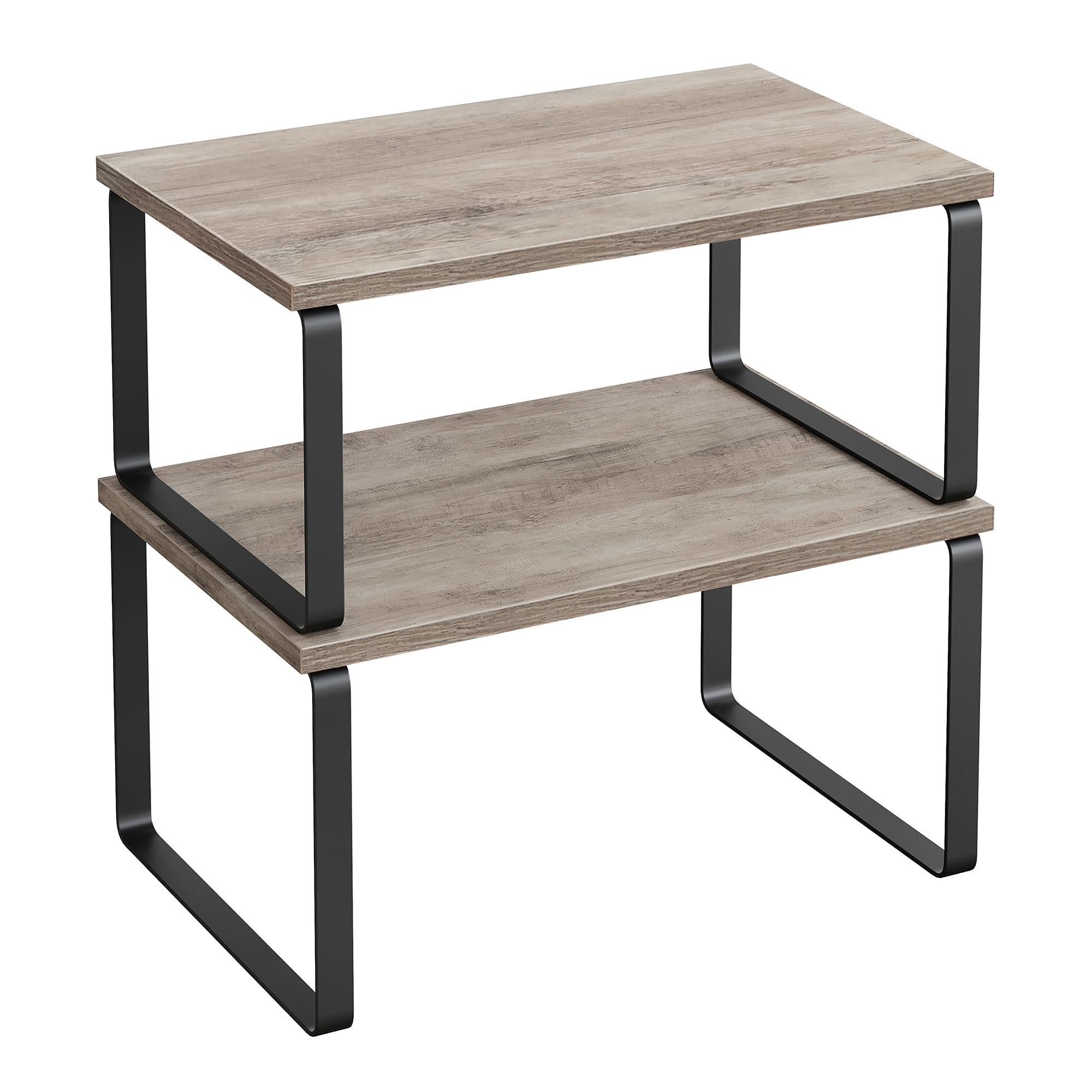 SONGMICS Cabinet Organizer Shelf, Set of 2 Kitchen Counter Shelves, Kitchen Storage, Spice Rack, Stackable, Expandable, Metal and Engineered Wood, Cloud White and Snow White UKCS025W01