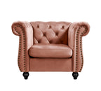 Container Furniture Velvet Chesterfield Couch, Button-Tufted Backrest, Rolled Arms, High-Density Foam with Spring Support, Elegant Accent Piece, Sofa, Dark Blue