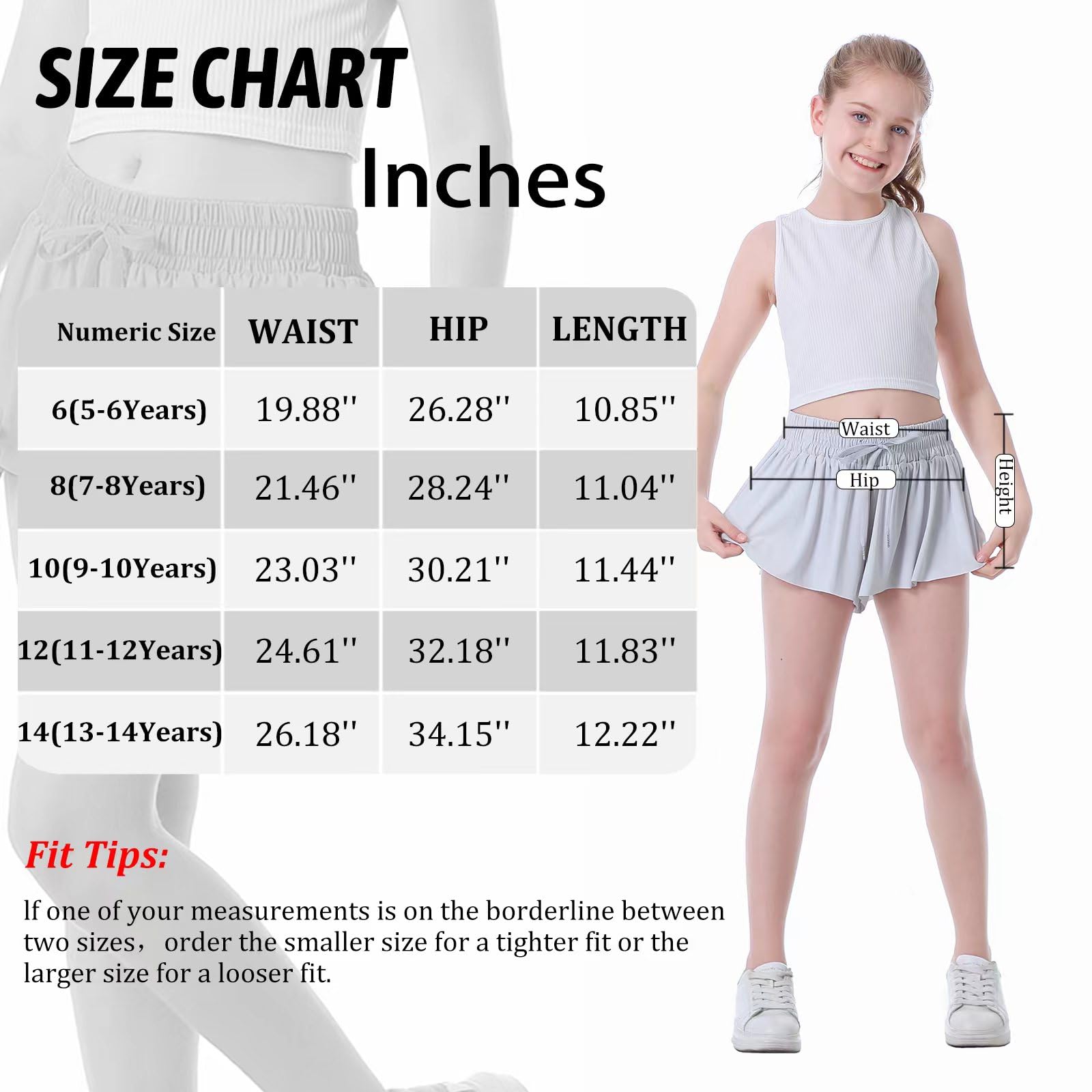 Flowy shorts til piger Butterfly shorts til børn Preppy shorts til teenagere Tennis løbe atletik shorts med for (Royal Blue, 13-14 år)