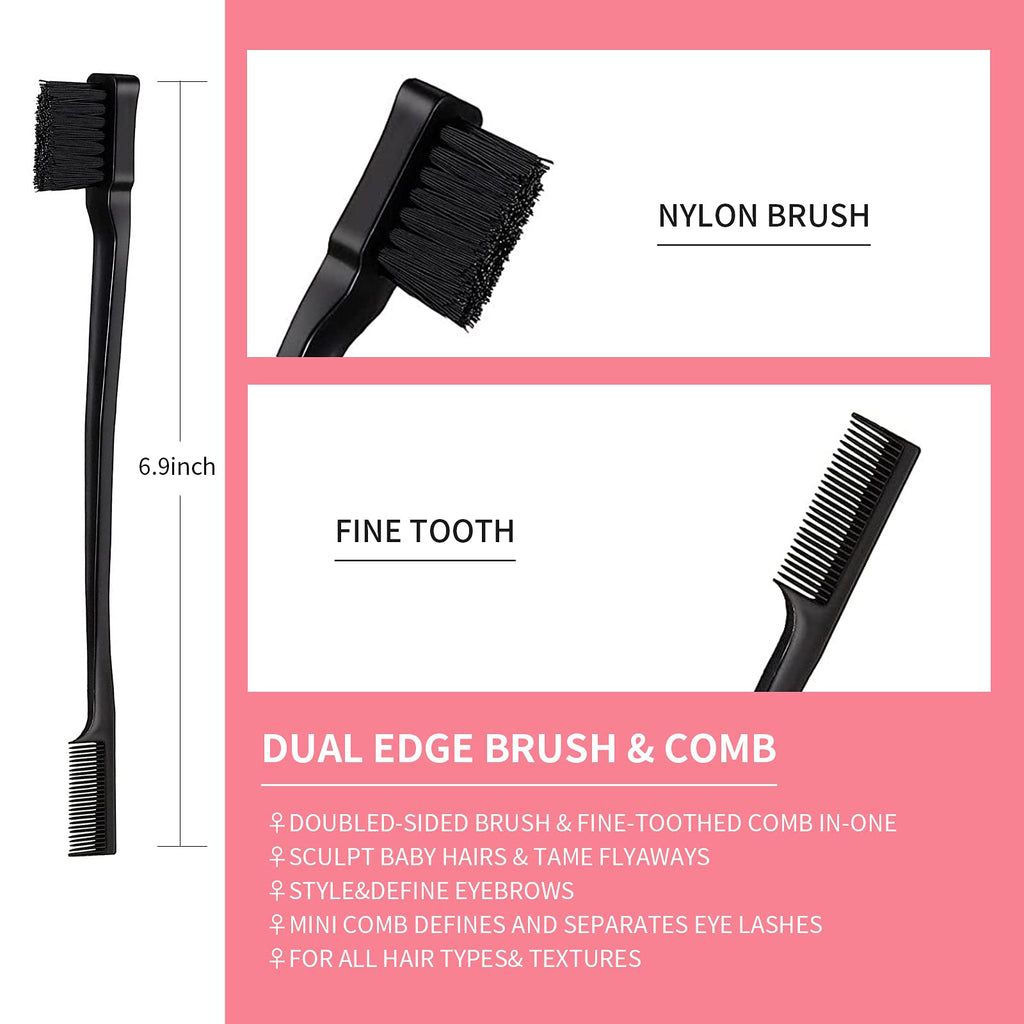 3 Pieces Comb Set for Teasing, Edge & Back Brushing - Rat Tail & Edge Combs for Styling Women's Hair (Black) - Grand Goldman