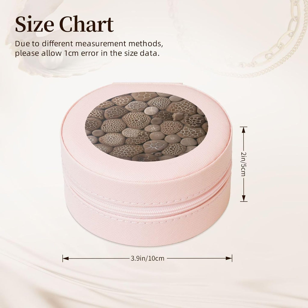 Petoskey Stone Jewelry Case Small Jewelry Box Gift for Women Leather Travel Jewelry Organizer Round Storage Purse with Zipper Display Storage Box for Rings Earrings Necklaces