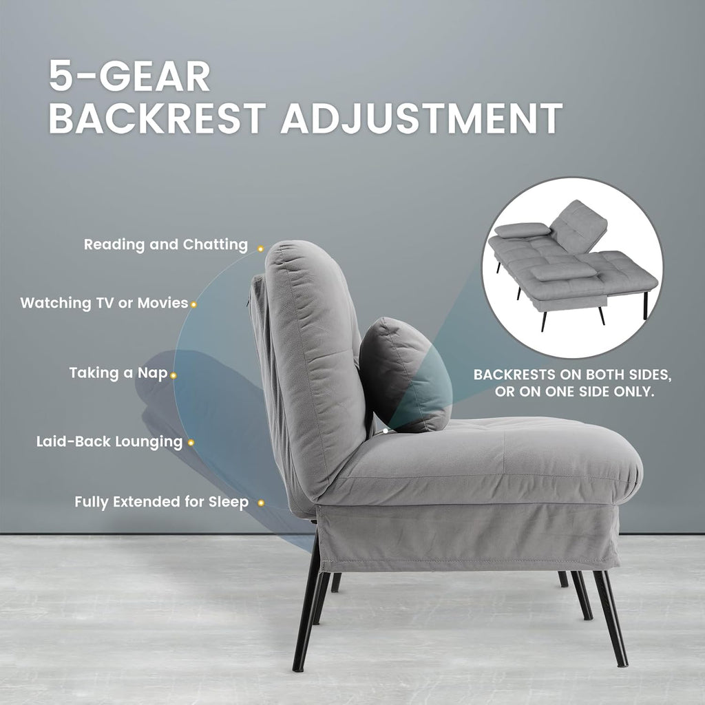 COMHOMA Convertible Futon Sofa Bed, 68″Fabric Futons Couch with Adjustable Backrest, Folding Sleeper Recliner for Living Room Furniture (Grey)