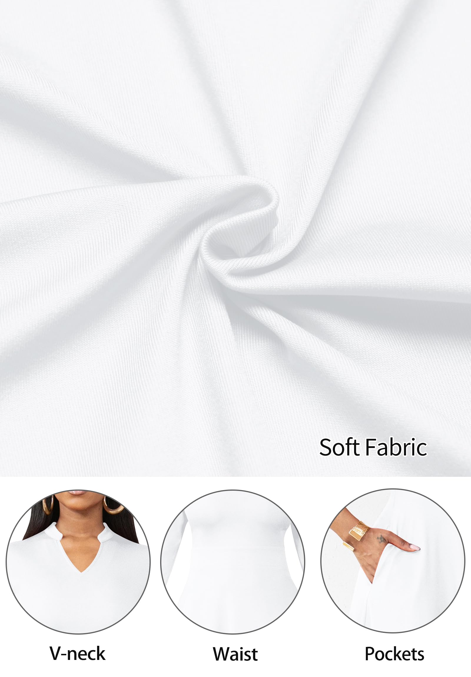 Nmoder afslappede kjoler til kvinder semi-formel pasform og flare 3/4 ærme A-linje kirke arbejds kjole med lommer hvid XL