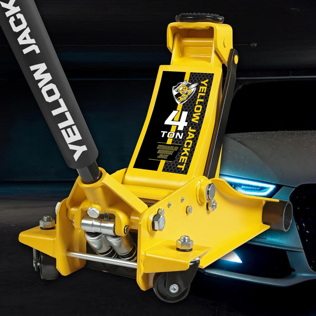 YELLOW JACKET Low Profile Floor Jack with Dual Pumps Quickly Lift Hydraulic Car Jack with Pad, 4 Ton (8,800 lb) Capacity