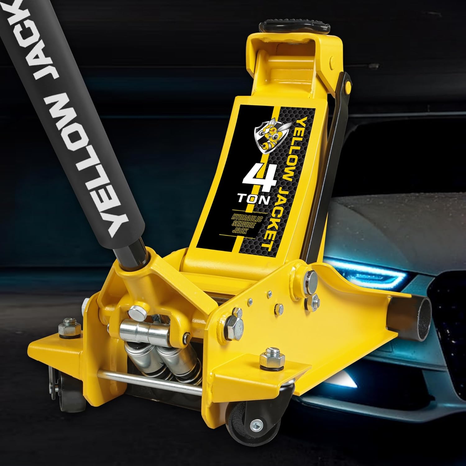 YELLOW JACKET Low Profile Floor Jack with Dual Pumps Quickly Lift Hydraulic Car Jack with Pad, 4 Ton (8,800 lb) Capacity