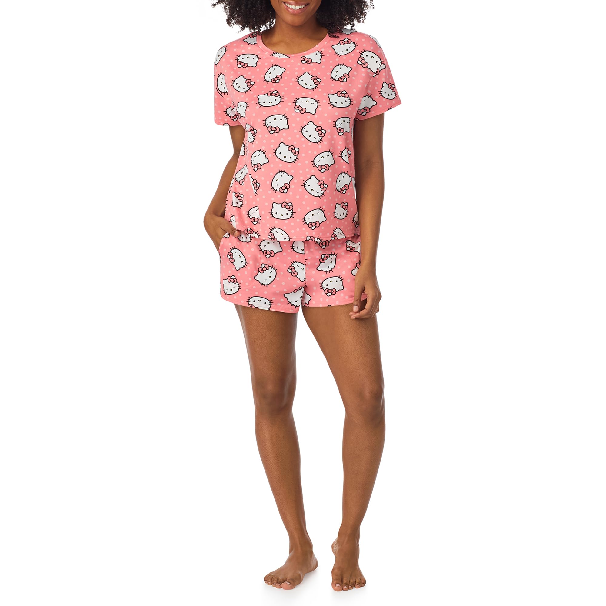 Richard Leeds International Womens Pajama Sets Sanrio Hello Kitty Soft Stretch 2 Piece Short Lounge Sets for Women, Medium, Pink Hello Kitty