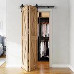 SMARTSTANDARD 5ft/60'' Bi-Folding Sliding Barn Door Hardware Kit, Bifold Barn Door Hardware Kit Heavy Duty Sturdy Side Mounted for 2 Doors -Smoothly and Quietly -Easy to Install, Fit 56" Door, No Door