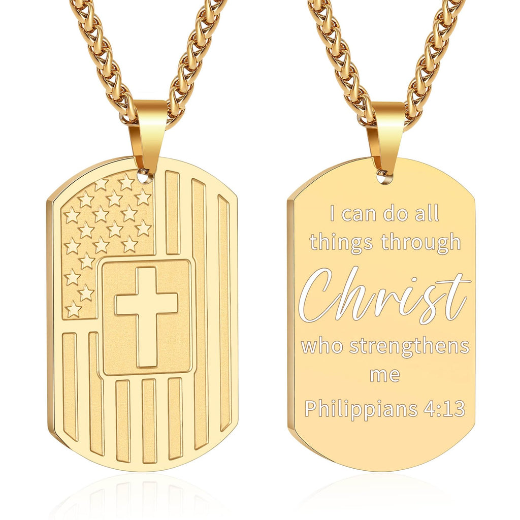 DuoDiner Graduation Gifts-American Dog Tag Necklace Bible Verse Pendant, First Communion Baptism Confirmation Religious Graduation Gifts for Him Boys Men Kids Teens Dad
