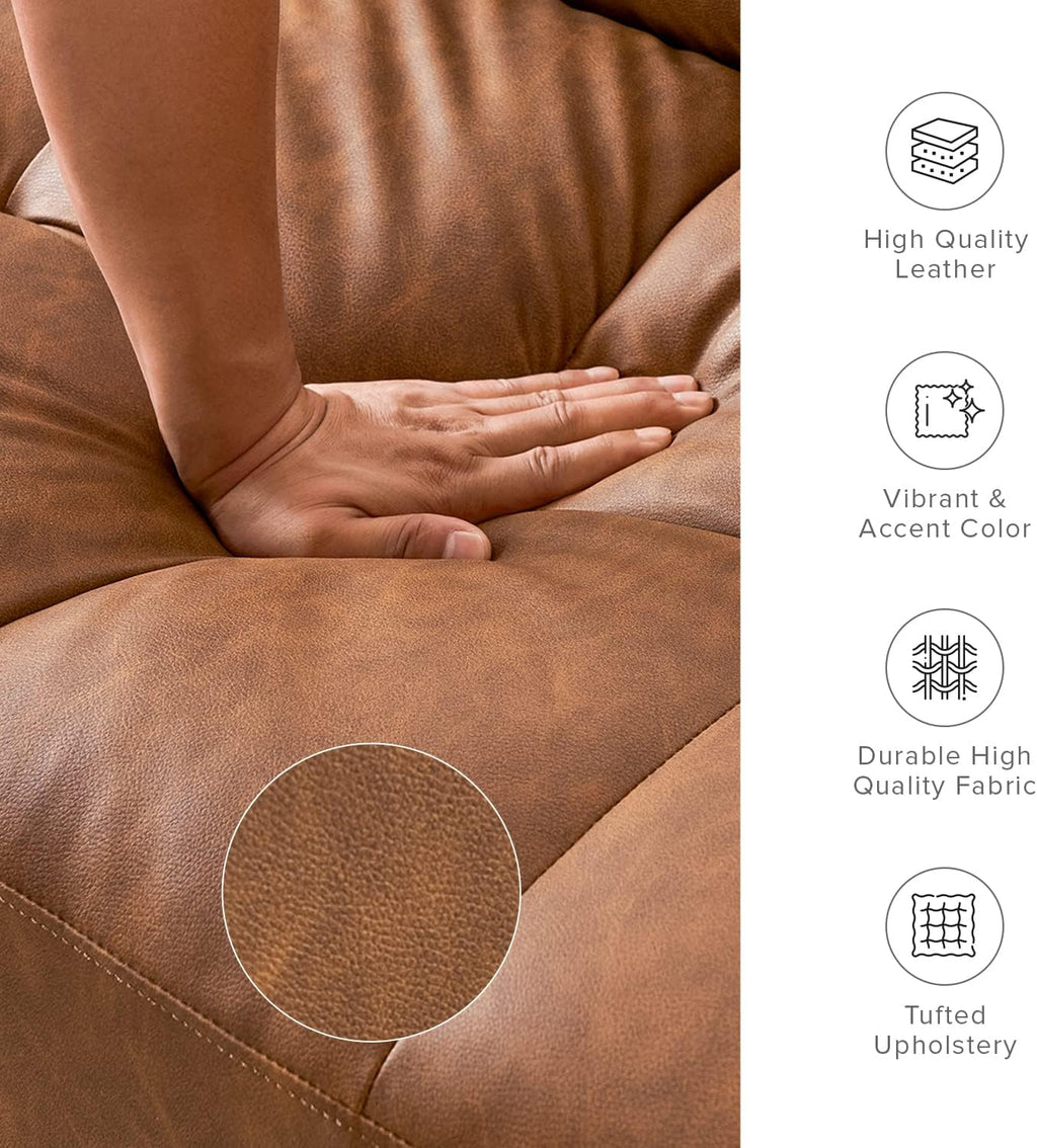 mopio Aaron 76.8" Couch, Small Futon Sofa Bed, Sleeper, Loveseat, Mid Century Modern Futon Couch, Sofa Cama, Couches for Living Room, Bedroom (Pecan Brown, Faux Leather)