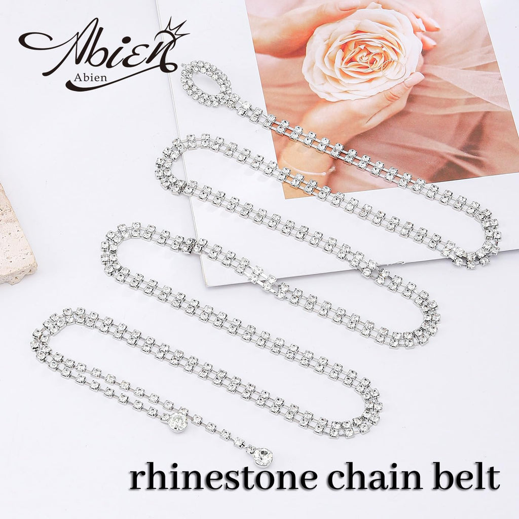 Abien Rhinestone Chain Belt Crystal Chain Belt for Dress Sparkle Thin Belts for Women for Dresses